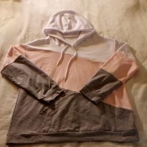 BEAUTIFUL PINK WHITE & GREY COMFY HOODIE SIZE XL